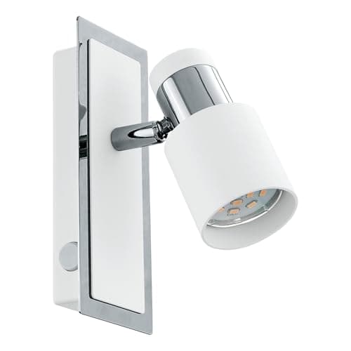 Image of Eglo LED Wall Lamp Davida, Wall Light, Wall Spotlight Made of Metal in Chrome, White, Living Room Lamp, Lamp with Switch, Spot Including GU10 Bulb, Warm White