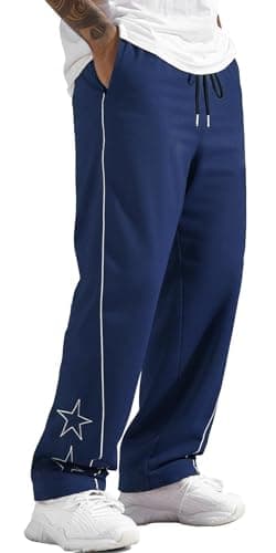 Image of FEOYA Mens Baggy Trousers Y2k Sweatpants Drawstring Baggy Track Pants Dance Streetwear Harajuku Joggers Wide Leg Parachute Pants Navy S