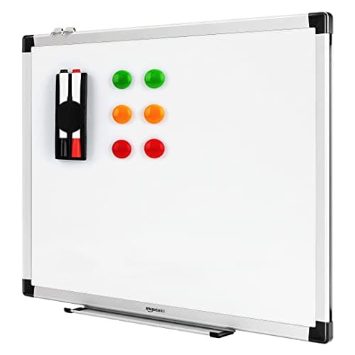 Image of Amazon Basics Magnetic Dry Wipe Whiteboard with Pen Tray, Dry Erase, Aluminum Frame, Magnetic Bulletin Board, Wall Mount, for Home, Office, School, 60 x 45 cm