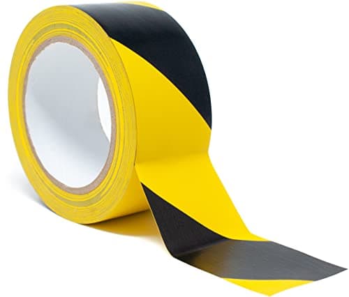 Image of ArmaKit Hazard Tape | 50mm wide (2") x 33m Length (Yellow/Black) - High Visibility Black and Yellow Diagonal Striped. Indoor/Outdoor All-Weather Any Surface; Carpet, Tile, Wood, Stone, Concrete, Metal