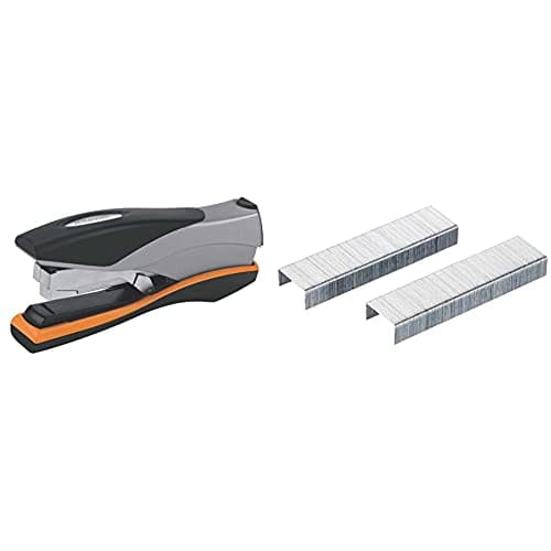 Image of Rexel Optima 40 Low Force Stapler, 40 Sheet Capacity, Flat Clinch Stapling, 26/6 Staples Included, Silver/Black & No.56 26/6 mm Standard Staples, for Stapling up to 20 Sheets, Box of 1000