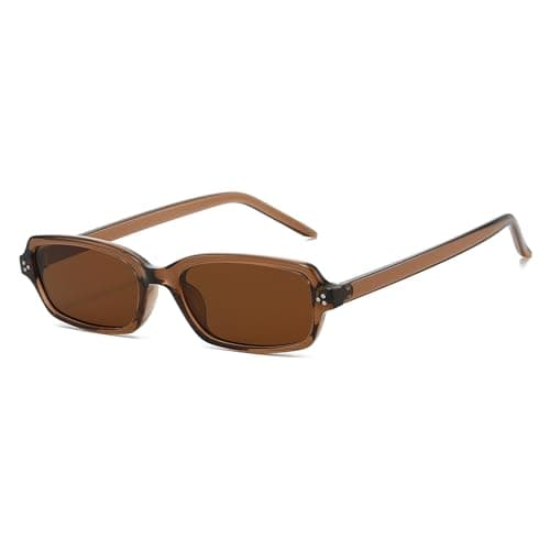 Image of LJCZKA Small Rectangle Sunglasses for Women Men Retro Narrow Rectangular Sunglasses 90s Trendy Shades UV400 Protection (Clear Brown Brown)