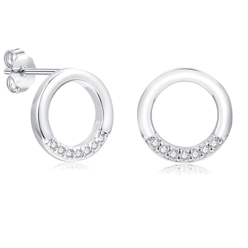 Image of Zecimi Sterling Silver Studs, 925 Silver Circle Studs Earrings for Women, Small Stud Earrings with AAAAA Zirconia, 10mm White Gold Hypoallergenic Crystal Earrings, Fashion Jewellery for Girls Ladies