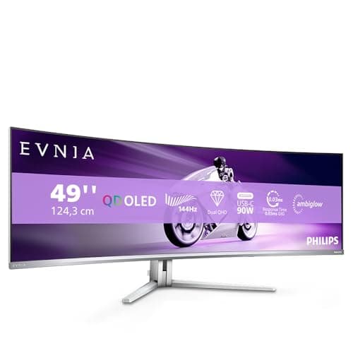 Image of Philips Evnia 49M2C8900L - 49 Inch DQHD OLED Curved Gaming Monitor, 144 Hertz, 0.03ms GtG, HDR400, Ambiglow, FreeSync Prem. Pro (5120x1440, HDMI 2.1, DisplayPort 1.4, USB-C, USB Hub) White