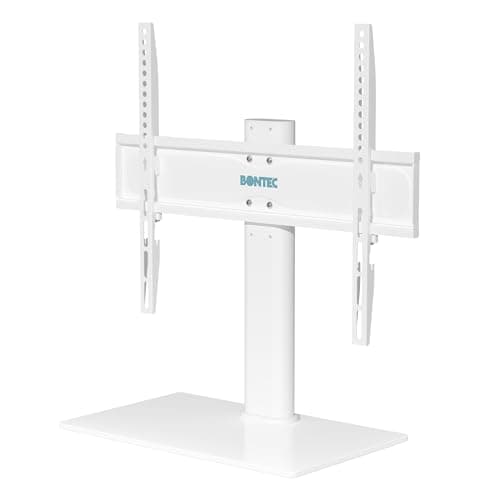 Image of BONTEC Universal TV Stand for 24–60 Inch LCD LED OLED Plasma TVs, Height Adjustable Table Top Pedestal with Bracket, 8mm Tempered Glass Base, 45kg Load, Max VESA 400x400mm, Cable Management, White