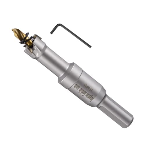 Image of METALLIXITY Hole Saw 16mm (5/8"), Heavy Duty Tungsten Carbide with Center Drill Bit Hex Key Spring - Hole Cutters for Thick Stainless Steel Steel Metal Plates. Silver