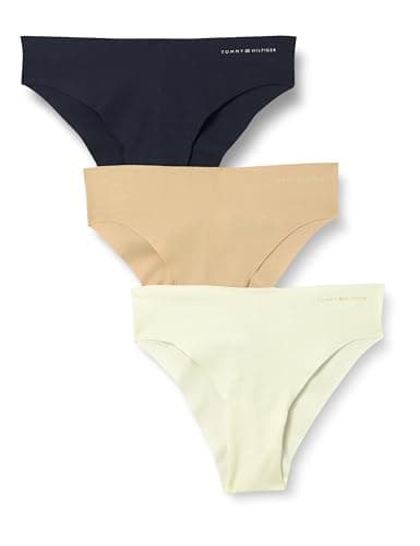 Image of Tommy Hilfiger Women's 3 Pack Seamless Brazilian Briefs, Multicolor (Ivory/Misty Blush/Navy), L