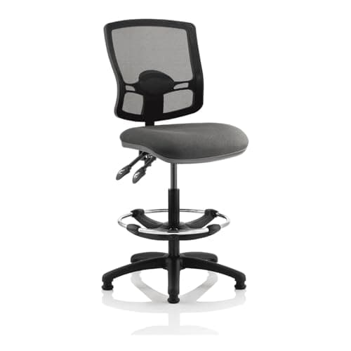 Image of Opo Eclipse Plus Ii Deluxe Mesh Back Operator Chair | Enhanced Deeper Seat with Extra Large Mesh Backrest and Optional Armrests | Two Levers Mechanism None Charcoal Fabric with Draughtsman Kit