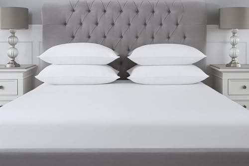 Image of Littens Duck Feather & Down Pillows, 4 Pack, 230TC Cotton, Down Proof, Piped Edge 48cm x 74cm (19" x 29") Essentials