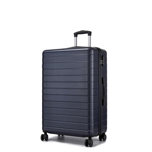 Image of Shavont 28 Inch Large Checked Suitcase for Holiday Travel, Lightweight ABS Hard Shell Luggage with 4 Spinner Wheels, Combination Lock and Telescopic Handle (Navy)