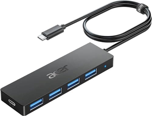 Image of Acer USB C Hub 4 Ports, Multiple USB 3.0 Hub, USB C Splitter for Laptop with USB C Power Port, USB Extender for C Port Laptop, iMac Pro, MacBook Pro, iPad. Windows, Linux, Acer PC, and More(4ft)