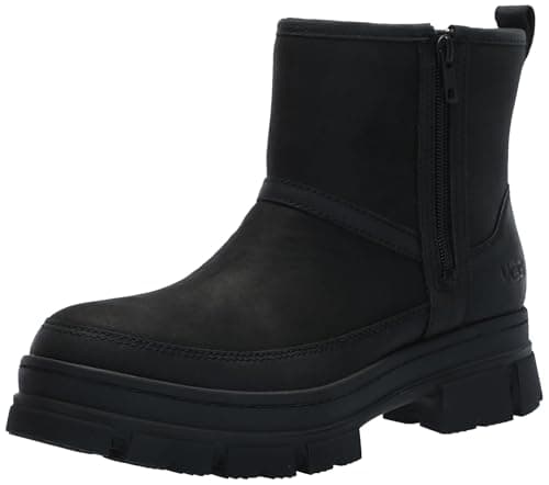 Image of UGG Women's Ashton Zip Fashion Boot, Black Leather, 3 UK