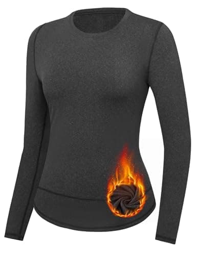 Image of Gyabnw Thermal Tops Womens Sports Long Sleeve Base Layer Ladies Crew Neck Underwear for Running Yoga Training Dark Grey