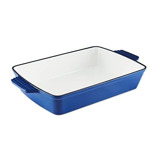 Image of Barbary & Oak BO800258BLU Cast Iron Rectangular Roaster with Durable Enamel Interior, 39cm, Limoges Blue