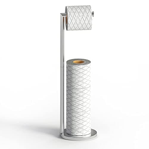 Image of Top-spring Toilet Roll Holder Free Standing Toilet Paper Holder Stand with Reserve, Stainless Steel Anti Rust Freestanding Toilet Tissue Roll Dispenser Holds 3-4 Paper Rolls, Bathroom Storage (Silver)
