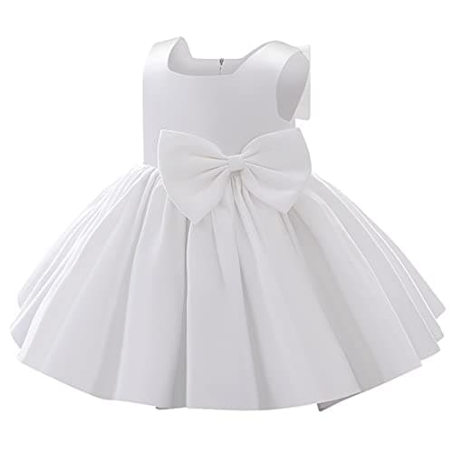 Image of Baby Girls Little Girls Bowknot Tutu Princess Prom Dress Formal Ball Gown Birthday Wedding Party Christening Baptism Dresses White 2-3 Years