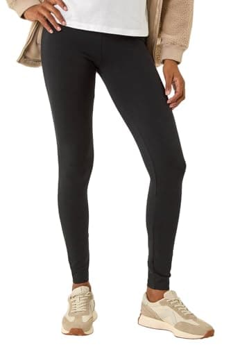 Image of Roman Stretch Leggings for Women UK Ladies Yoga Pants Gym Fitness Trousers Cotton High Waisted Pull On Elasticated Waist Smart Casual Tummy Control Thick Shapewear - Black - Size 16
