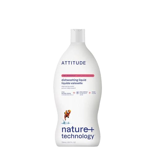 Image of ATTITUDE Washing Up Liquid, EWG Verified, Plant-Based & Vegan Dish Soap, Naturally Derived, Pink Grapefruit Scent, 700 mL