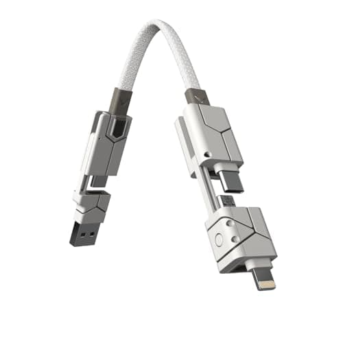 Image of Futurizta Tech® Zeus-X Go 6 in 1 Keychain Universal Cable 240W 5Gbps USB3.0 USB-C, Lightning, Micro-USB, USB-A Fastest Keychain Cable Zinc Alloy Ultra Durable (Mecha White)