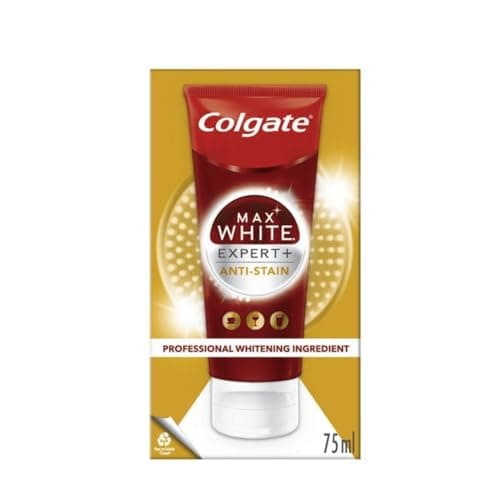 Image of Colgate Max White Expert + Anti-Stain Teeth Whitening Toothpaste 75ml - Advanced Stain Removal Technology - Helps Prevent Future Stains - Enamel Safe for Daily Use
