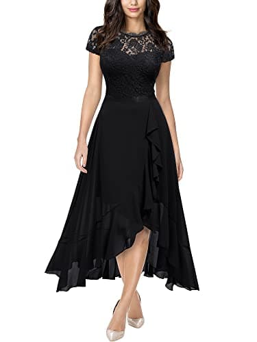 Image of MIUSOL Women's Elegant Floral Lace Ruffle Evening Formal Wedding Guest Party Maxi Dress (XX-Large, Black)