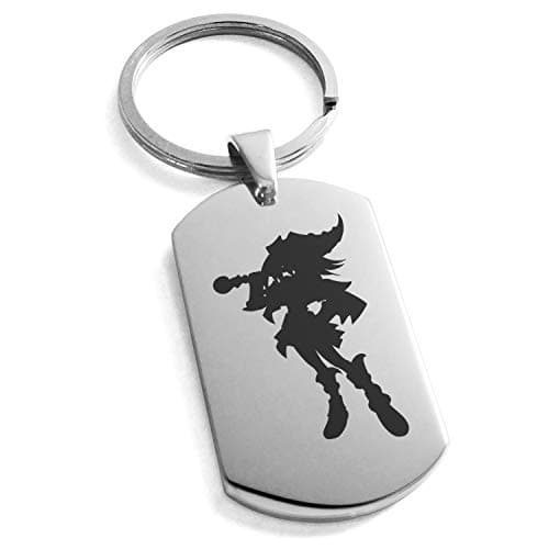 Image of Tioneer Yu-Gi-Oh! Dark Magician Girl Silhouette Stainless Steel Dog Tag Keychain Keyring