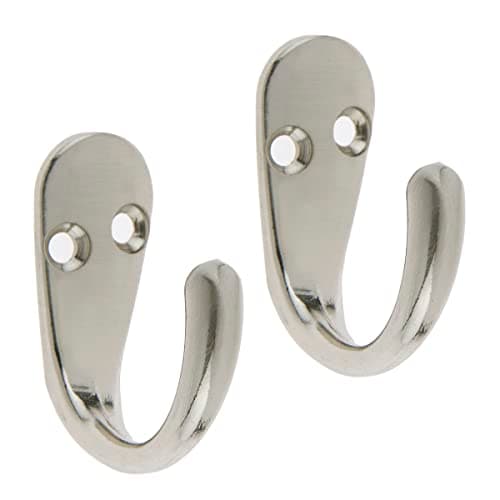 Image of Select Hardware HK0209B 2X Single Robe Coat Hooks with Screws, Satin Nickel, Door & Wall Mountable Clothes Hanger for Bathroom Bedroom Living Room Hallway (Pack of 2)