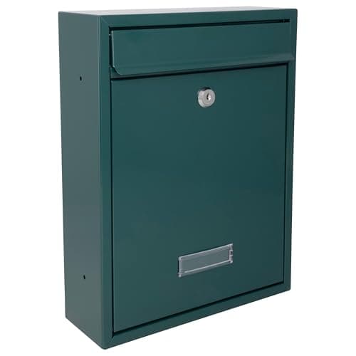 Image of Burg-Wachter MB19G Trent Wall Mounted Galvanised Steel Lockable Weatherproof Post Box, Green 26x34x9cm