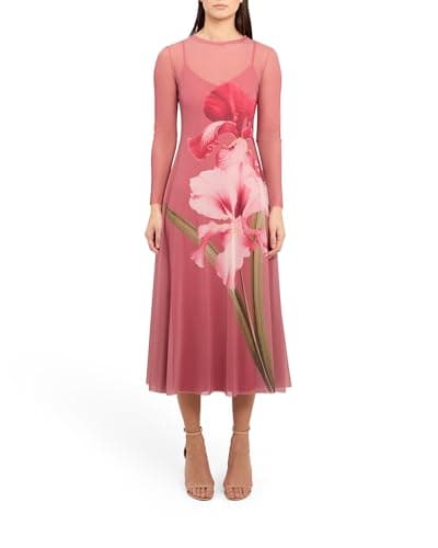 Image of Ted Baker London adelaah-Printed mesh midi Dress, Dusky-Pink