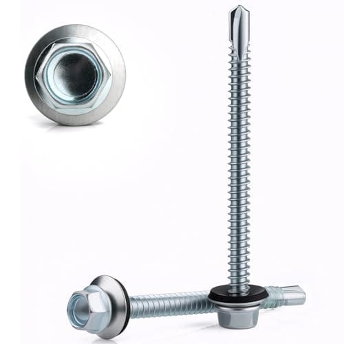 Image of 60PCS Roofing Screws with Rubber Washers 4.8x55 mm Self Drilling Screws for Metal Self Tapping Screws Hex Head Zinc Plated Corrugated Roof Fixings Cladding Steel Screw for Tin Roof