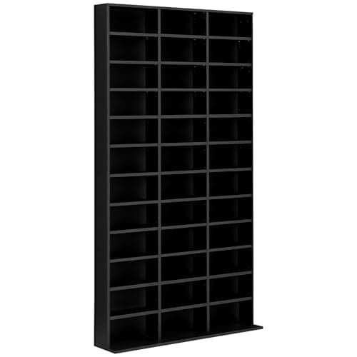 Image of HOMCOM 1116 CD/ 528 DVD Storage Unit, Media Storage Shelf, Wooden Display Unit with Adjustable Shelves, 102 x 195 cm, Black