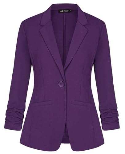 Image of LADI TREND Womens Casual Blazer Suit One Button Jacket Blazers Notched Lapel Workwear Elegant 3/4 Ruched Sleeve Classic Formal(Purple M)