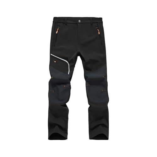 Image of Tansozer Men's Winter Outdoor Trousers Fleece Warm Waterproof Softshell Work Hiking Ski Pants with Zip Pockets Black 32