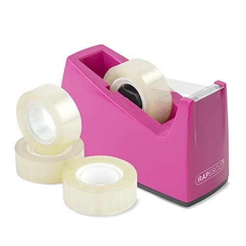 Image of Rapesco 1621 Tape Dispenser 300 for Rolls with 1" (25 mm) Core, Includes 4 Tape Rolls, Hot Pink