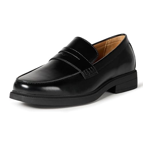 Image of Amazon Essentials Men's Classic Penny Loafers Dress Shoes, Black Faux Leather, 9 UK
