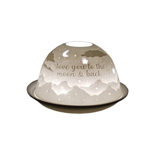 Image of Cello Porcelain Tealight Holder Dome - To The Moon And Back Design with 3D Projection Image & Loving Message Scented Unscented LED Candle Wax Warmer Anniversary Valentine Home Birthday