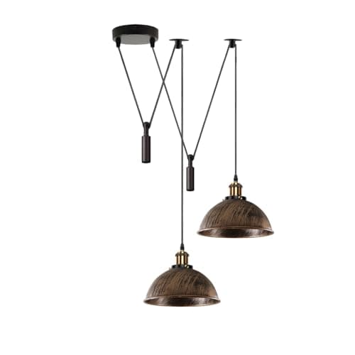 Image of LEDSONE 2 Head Ceiling Pendant Spider Light, Metal Shade, Adjustable 195cm Cord, Vintage Edison 60w E27 Bulb Base, Industrial Lighting Island Lamp Dinner Room Kitchen (Brushed Copper Dome), 2HCLPL
