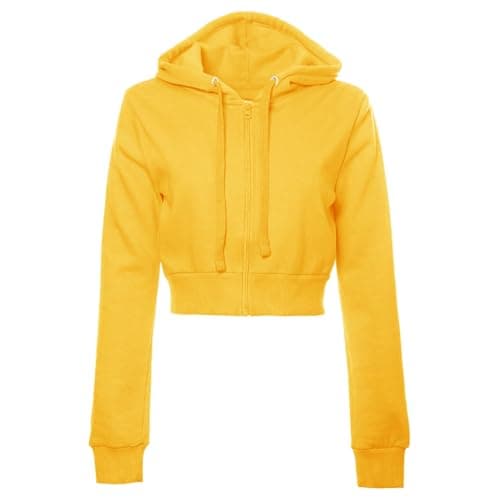 Image of Generisch Hoodie Women's Hooded Sweatshirt Sweatshirt Women's Plain Casual Basic Long Sleeve Zip Crop Hoodie Jacket, yellow, M