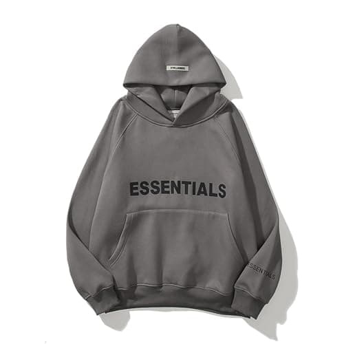 Image of Unisex Fleece Hoodie, 3D Letters Pasted Design, Double-Line Streetwear Pullover(Gray,M)