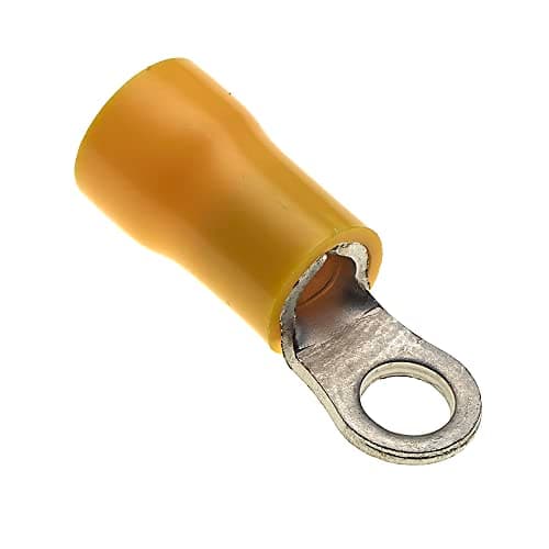Image of Crimp Terminal - Pack of 100, Yellow, 4mm, 48A, 12-10 AWG - Heat Shrink Ring Connectors, Tinned Copper Connectors, Insulated Wire Terminals