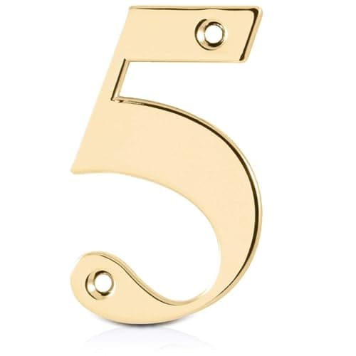 Image of XFORT Polished Brass Front Door Number 5, House Number Suitable for All Door Types including Wooden, uPVC, and Composite.