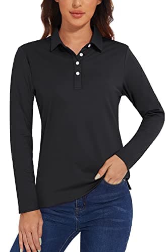 Image of TACVASEN Polo Shirts for Women Womens Long Sleeve UPF 50+ T-Shirts Adult Golf Shirts Comfortable Leisure Work Shirt Black,M