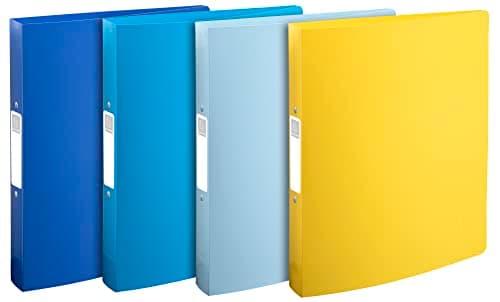 Image of Exacompta - Ref. 54140E - Set of 4 Bee Blue semi-rigid binders - 2 round rings 30 mm diameter - 40 mm spine - external dimensions 32 x 26.8 cm - A4 maxi file format - assorted colors