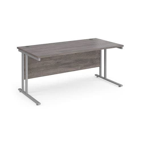 Image of Office Monster Cooper straight desk 1600mm x 800mm - silver cantilever leg frame, grey oak top