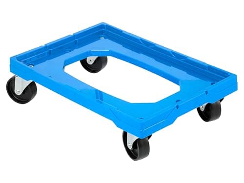 Image of The Workplace Depot Plastic Euro Dolly – 250 kg Heavy-Duty Blue Polypropylene Platform with Swivel Rubber Castors – Material Handling Trolley for Warehouses, Offices (Dolly Only)