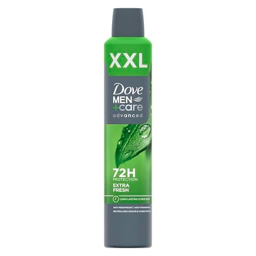 Image of Dove Men+Care Advanced Extra Fresh XXL Anti-Perspirant Aerosol Deodorant Spray with Triple Action technology & ¼ moisturising cream for 72 hour sweat and odour protection 300 ml