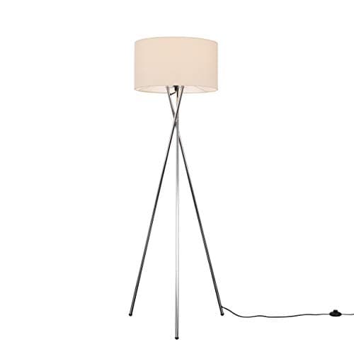 Image of MiniSun | Modern Polished Chrome Metal Tripod Floor Lamp with a Beige Shade | Floor Lamps, Home Décor & Improvement Essential | Includes 1x 6W LED E27 Light Bulb with 3000K Colour Temperature