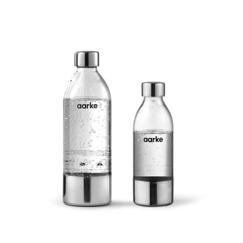 Image of 2 x Aarke PET Bottle for Sparkling Water Maker Carbonator 3, BPA free with Details in Steel, 0.8 Litres & 0.45 Litres