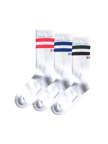 Image of Björn Borg Core Crew Socks 3-Pack – Men's Cotton Blend Sports Socks (UK, Alpha, L, Regular, Regular, White, Multi Stripes)