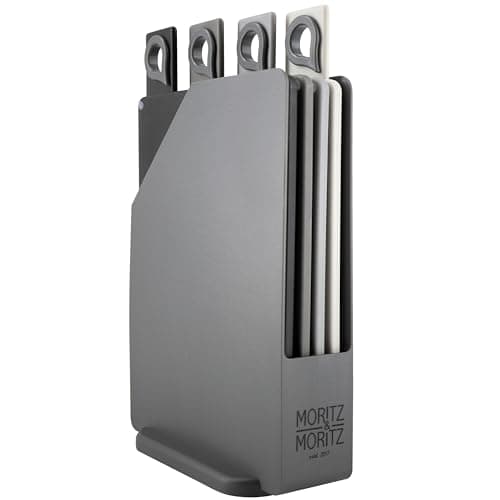 Image of Moritz & Moritz 4Pc Grey BPA-free Plastic Chopping Board Set with Stand, 21 x 15 cm, Hygienic Anti-Slip, Dishwasher Safe
